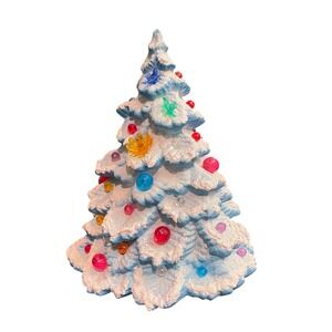 Atlantic 8" Ceramic Christmas Tree blue candland Flower bird Bulbs frosted